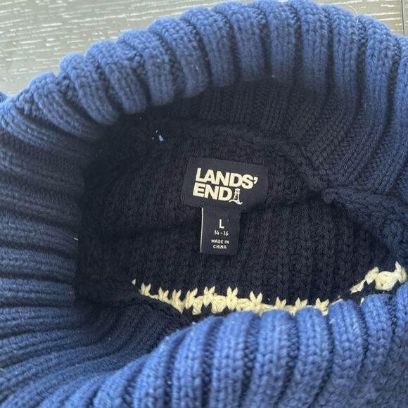 LANDS’ END Chunky Cotton Blend Navy Striped Women’s L 14-16 Sweater Casual EUC - Picture 11 of 12